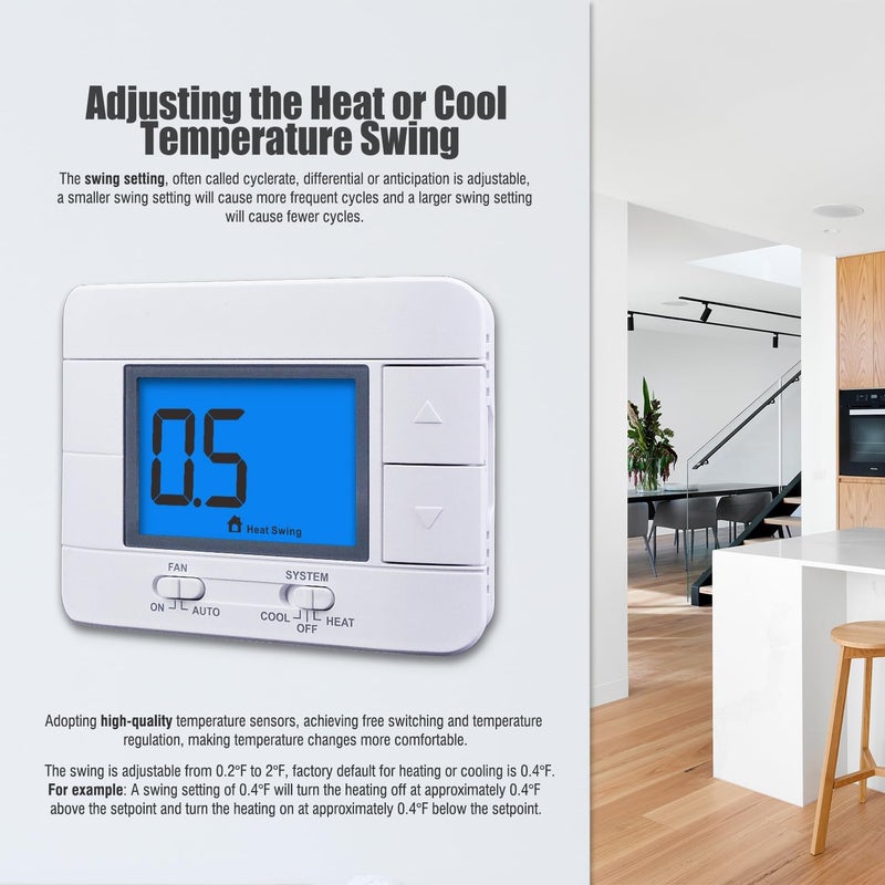 Aowel Non-Programmable Thermostats for House, Single-Stage 1 Heat/ 1 Cool, Simple Thermostat - Image 4